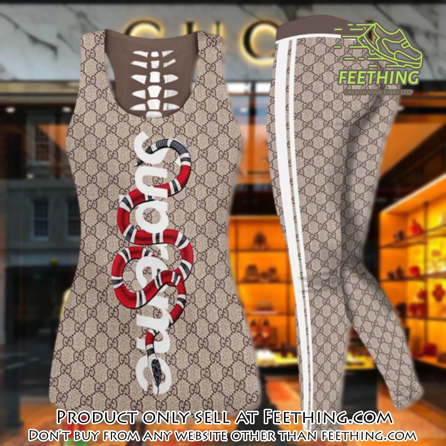 Gucci supreme snake tank top leggings set luxury brand for women yoga gym ft4810959